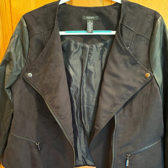 Alfani Women's Faux Black Suede and Faux Leather Full-Zip Jacket, Size: L - Picture 4 of 16